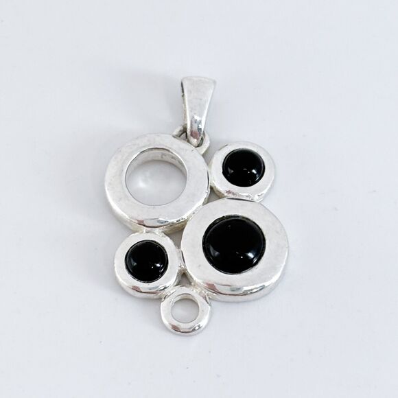 Vintage MW Thailand Sterling Silver 925 Garnet Modernist Pendant - Picture 3 of 8